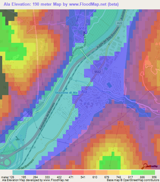 Ala,Italy Elevation Map