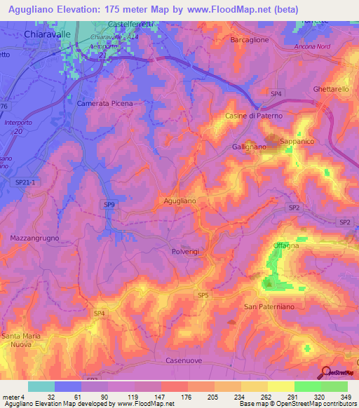 Agugliano,Italy Elevation Map