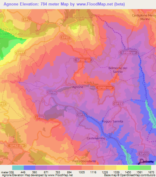 Agnone,Italy Elevation Map