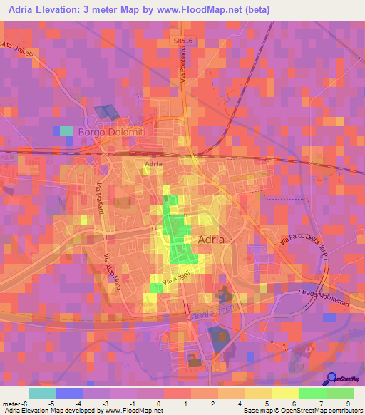 Adria,Italy Elevation Map