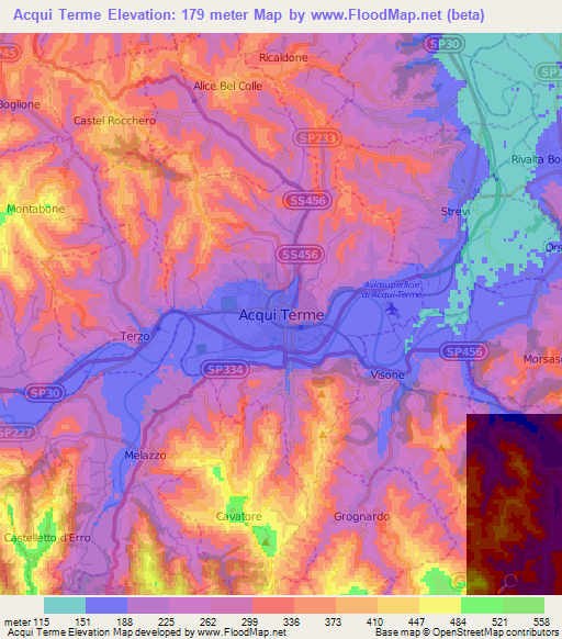 Acqui Terme,Italy Elevation Map