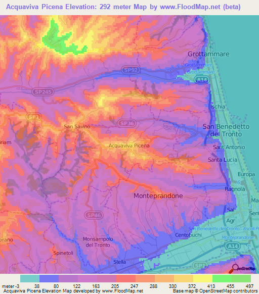 Acquaviva Picena,Italy Elevation Map