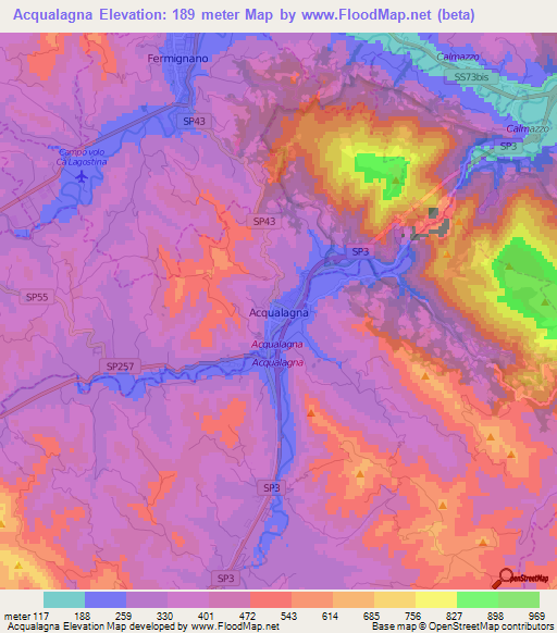 Acqualagna,Italy Elevation Map