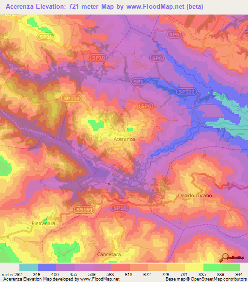 Acerenza,Italy Elevation Map