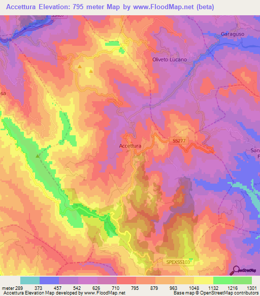 Accettura,Italy Elevation Map