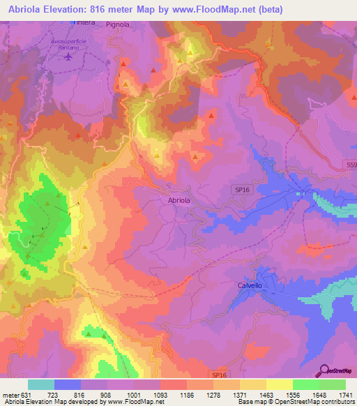 Abriola,Italy Elevation Map