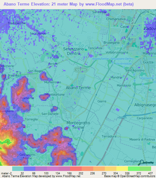 Abano Terme,Italy Elevation Map