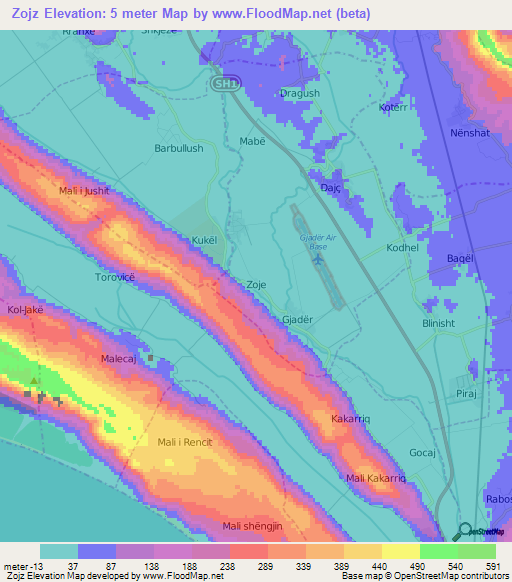 Zojz,Albania Elevation Map