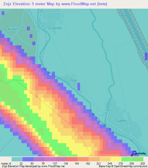 Zojz,Albania Elevation Map