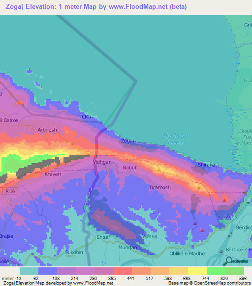 Zogaj,Albania Elevation Map