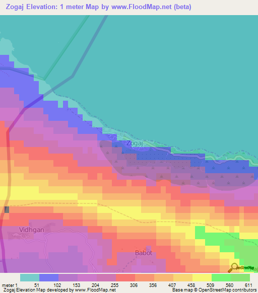 Zogaj,Albania Elevation Map