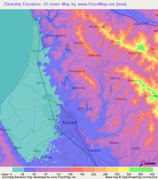 Zikxhafaj,Albania Elevation Map