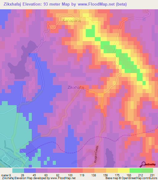 Zikxhafaj,Albania Elevation Map