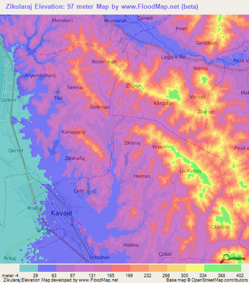 Zikularaj,Albania Elevation Map