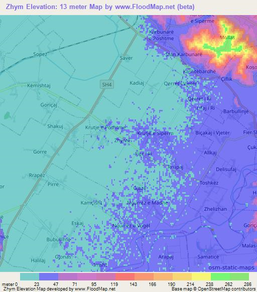 Zhym,Albania Elevation Map