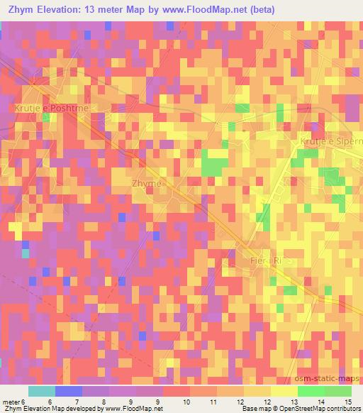 Zhym,Albania Elevation Map