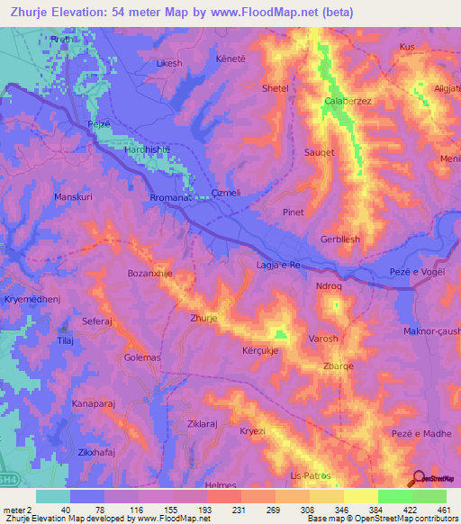 Zhurje,Albania Elevation Map