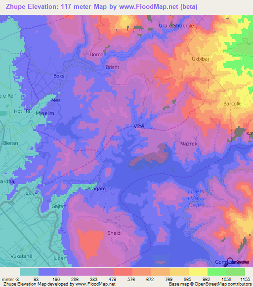 Zhupe,Albania Elevation Map