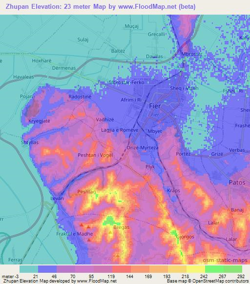 Zhupan,Albania Elevation Map