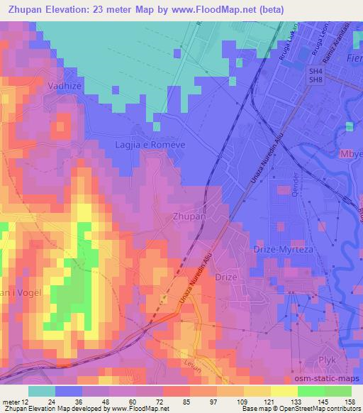 Zhupan,Albania Elevation Map