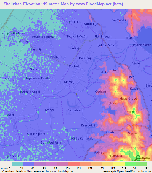 Zhelizhan,Albania Elevation Map