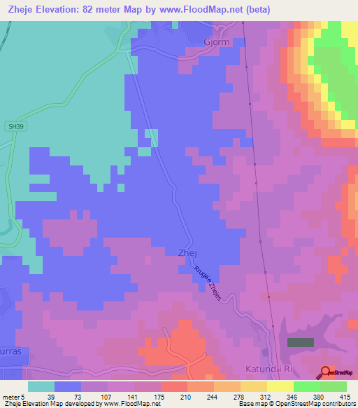 Zheje,Albania Elevation Map