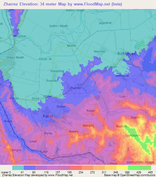 Zharrez,Albania Elevation Map