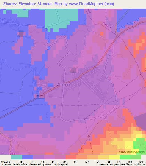 Zharrez,Albania Elevation Map