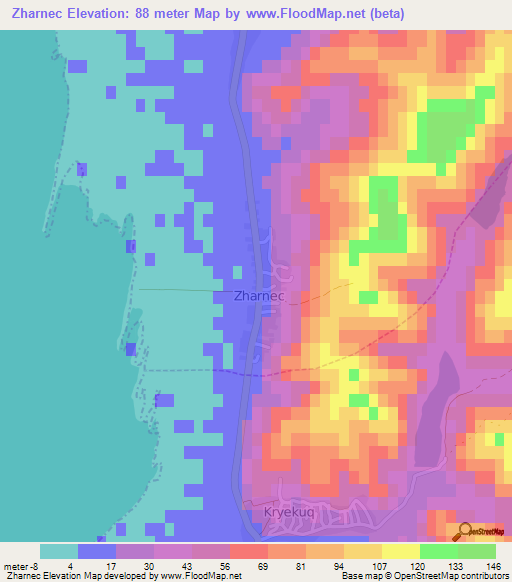 Zharnec,Albania Elevation Map