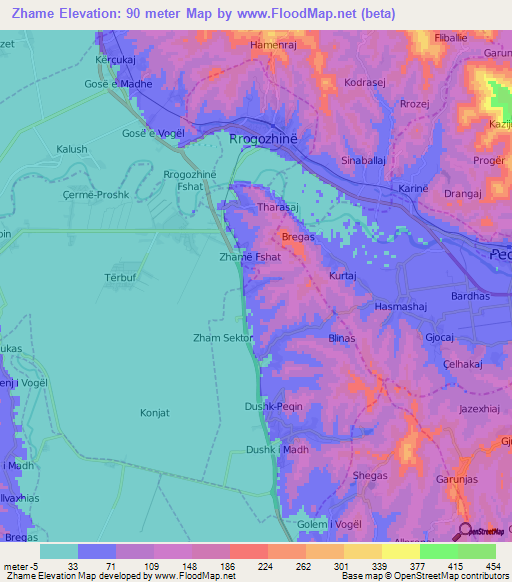 Zhame,Albania Elevation Map