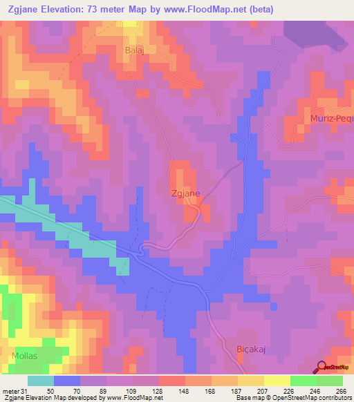 Zgjane,Albania Elevation Map