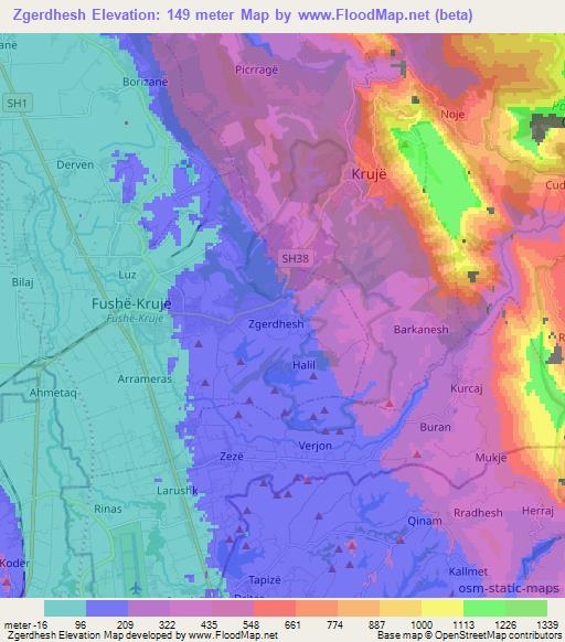 Zgerdhesh,Albania Elevation Map