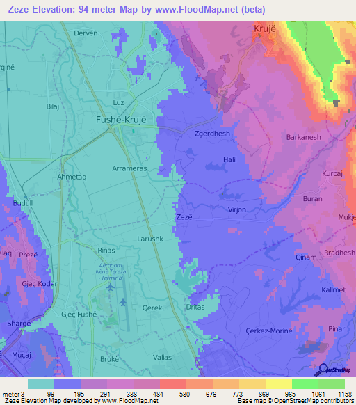 Zeze,Albania Elevation Map