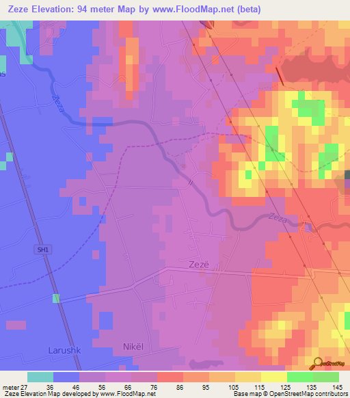 Zeze,Albania Elevation Map