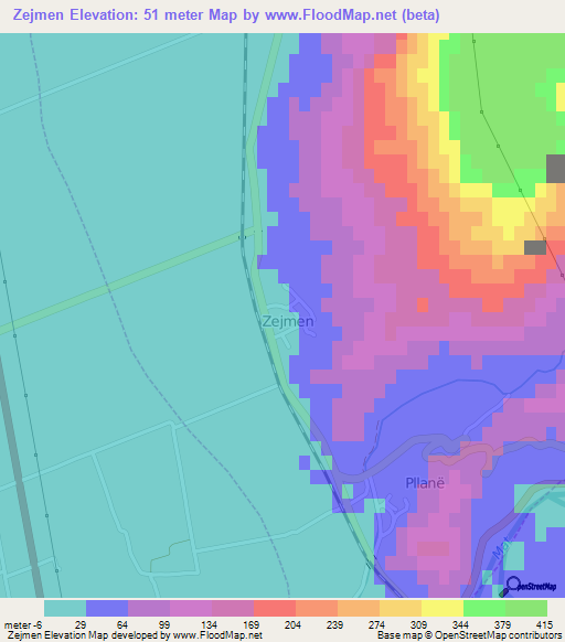 Zejmen,Albania Elevation Map