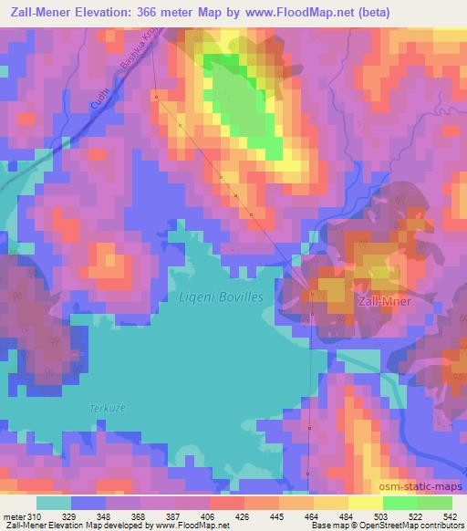 Zall-Mener,Albania Elevation Map