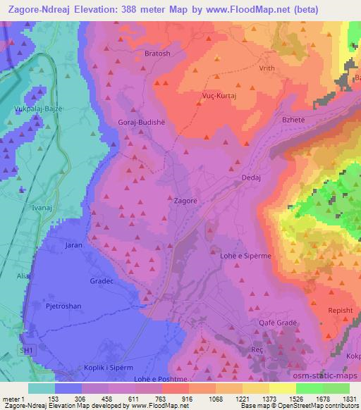 Zagore-Ndreaj,Albania Elevation Map