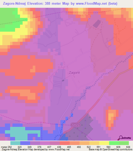 Zagore-Ndreaj,Albania Elevation Map