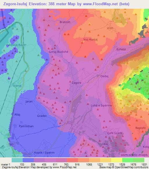 Zagore-Isufaj,Albania Elevation Map