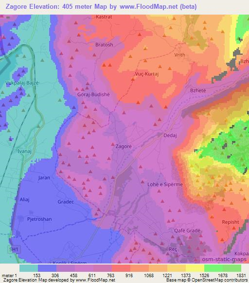 Zagore,Albania Elevation Map