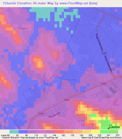 Yzberish,Albania Elevation Map