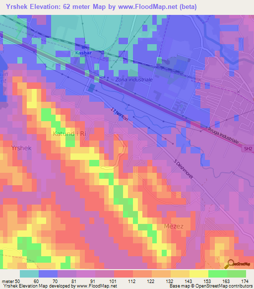 Yrshek,Albania Elevation Map