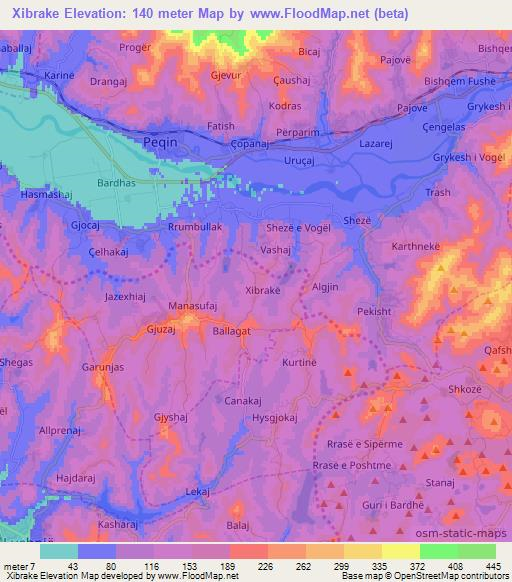 Xibrake,Albania Elevation Map