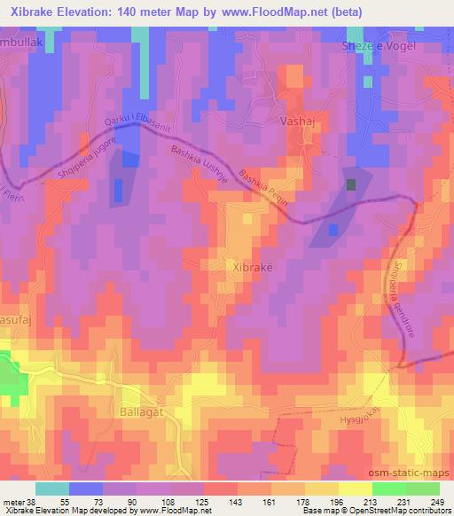 Xibrake,Albania Elevation Map