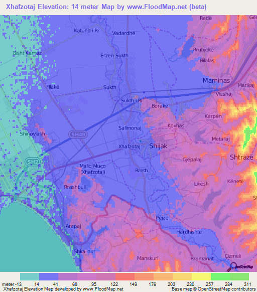 Xhafzotaj,Albania Elevation Map