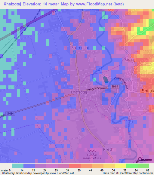 Xhafzotaj,Albania Elevation Map