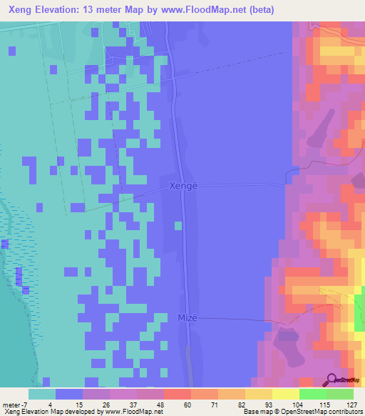 Xeng,Albania Elevation Map