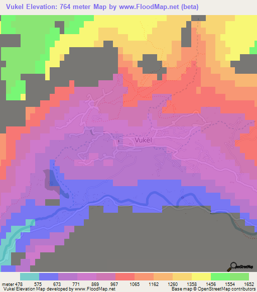 Vukel,Albania Elevation Map