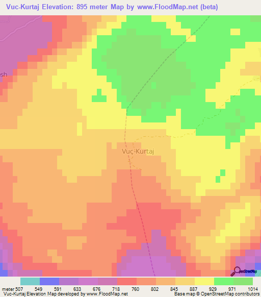 Vuc-Kurtaj,Albania Elevation Map