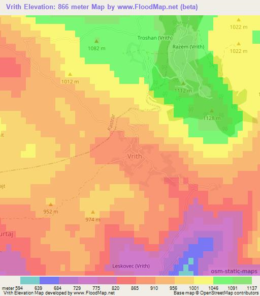 Vrith,Albania Elevation Map